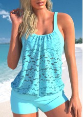 Faux Two Piece Lace Cyan Tankini Top-No Bottom