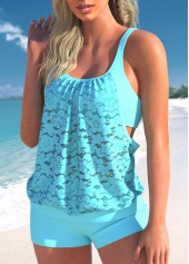 Faux Two Piece Lace Cyan Tankini Top-No Bottom