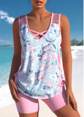 Paisley Print Lace Light Pink Tankini Set