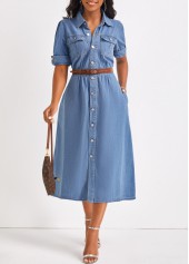 Denim Blue Shirt Collar Short Sleeve Dress