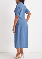 Denim Blue Shirt Collar Short Sleeve Dress
