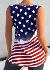 American Flag Print Zipper Navy Tank Top