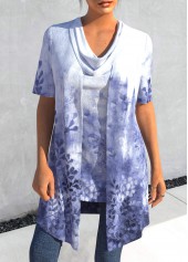 Purplish Blue Leaf Print Tank Top and Lightweight Cardigan