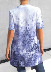 Purplish Blue Leaf Print Tank Top and Lightweight Cardigan