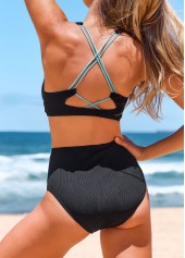Wide Strap Criss Cross Black Bikini Set