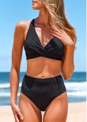 Wide Strap Criss Cross Black Bikini Set