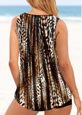 Mid Waisted Leopard Metal Ring Dark Coffee Tankini Set