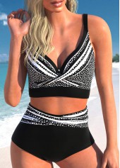 Polka Dot Criss Cross Black Bikini Set