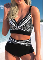 Polka Dot Criss Cross Black Bikini Set