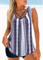 Tribal Print Metal Ring Multi Color Tankini Set