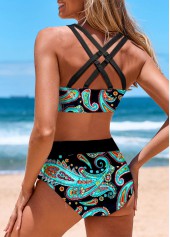 Paisley Print Drawstring Cyan Bikini Set