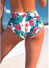 Turquoise High Waisted Floral Print Bikini Bottom