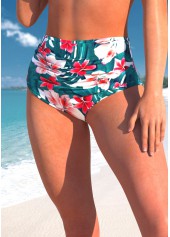 Turquoise High Waisted Floral Print Bikini Bottom