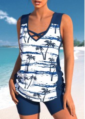 Plus Size Tropical Plants Print Tankini Set