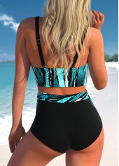 Striped Criss Cross Cyan Bikini Set