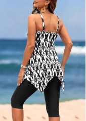 High Waisted Handkerchief Hem Black Tankini Set