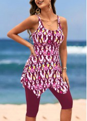 High Waisted Handkerchief Hem Dark Reddish Purple Tankini Set