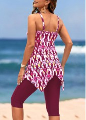High Waisted Handkerchief Hem Dark Reddish Purple Tankini Set