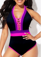 Ladder Cutout Black Contrast One Piece Swimwear