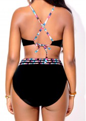 Striped Contrast Binding Black Bikini Set