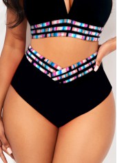 Striped Contrast Binding Black Bikini Set
