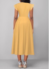 Light Yellow Tie Collar Short Sleeve Button Dress