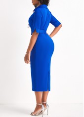 Surplice Belted Royal Blue V Neck Dress