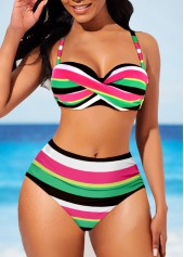High Waisted Multi Stripe Print Bikini Set