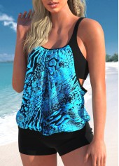 Animal Print Fake 2in1 Black Tankini Top-No Bottom