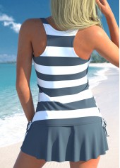Dark Grey Plus Size Striped Tankini Set
