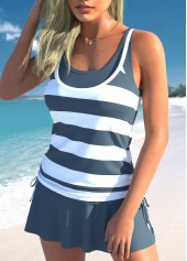 Dark Grey Plus Size Striped Tankini Set