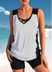 Polka Dot Criss Cross White Tankini Set