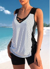 Polka Dot Criss Cross White Tankini Set