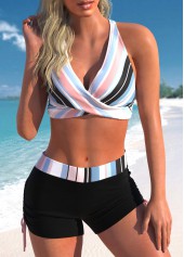 Multi Stripe Print Criss Cross Bikini Set