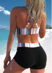 Multi Stripe Print Criss Cross Bikini Set