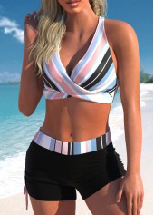 Multi Stripe Print Criss Cross Bikini Set