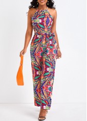 Graffiti Print Belted Multi Color Long Jumpsuit