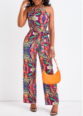 Graffiti Print Belted Multi Color Long Jumpsuit