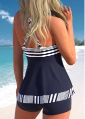 Striped Criss Cross Navy Tankini Set