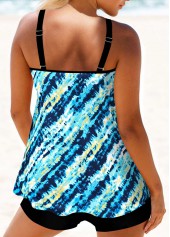Multi Stripe Print Metal Ring Blue Tankini Set
