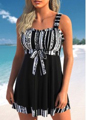 Striped Frill Black Wide Strap Swimdress Top-No Bottom