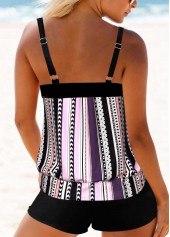 Multi Stripe Print Light Pink Double Straps Tankini Set