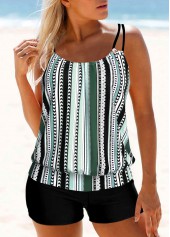 Multi Stripe Print Sage Green Double Straps Tankini Top-No Bottom