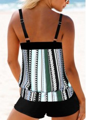 Multi Stripe Print Sage Green Double Straps Tankini Top-No Bottom