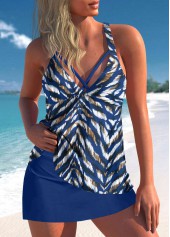 Animal Print Criss Cross Blue Tankini Set