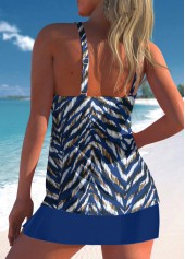 Animal Print Criss Cross Blue Tankini Set