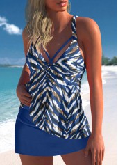Animal Print Criss Cross Blue Tankini Set