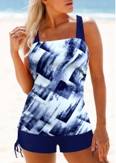 Wide Strap Geometric Print Navy Tankini Top-No Bottom