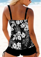 Floral Print Wrap Black Tankini Set