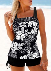 Floral Print Wrap Black Tankini Set